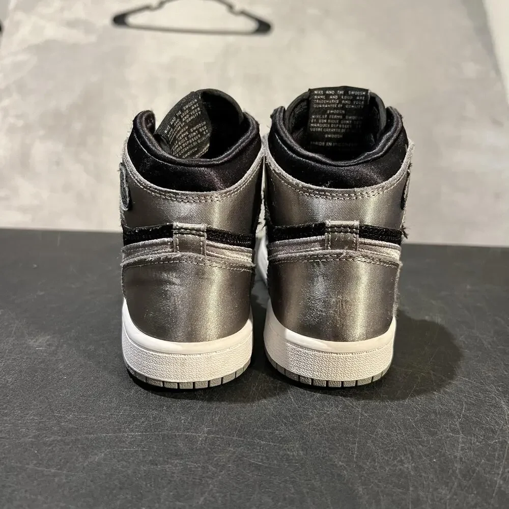 Nike Air Jordan 1 High OG Satin Shadow Shoes Youth 2Y Black Silver FD5304-010